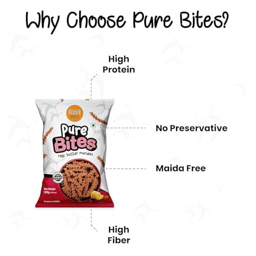 Image of Grami Superfoods Pure Bites Ragi Butter Murukku - Healthy Indian Snack with High Protein & Fiber | No Maida, No Preservatives | Gluten-free Ragi Snacks - 125gm (PACK OF 3) 125 x 3