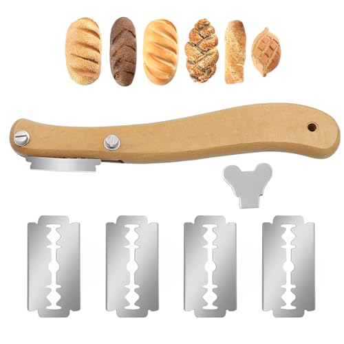 RDNKVB Couteau de Boulanger, Couteau à Lame à Pain, Ensemble de Rasoirs à Pâte, Couteau à Inciser le Bois pour Pain, Couteau à Baguette, avec 5 Lames de Rasoir