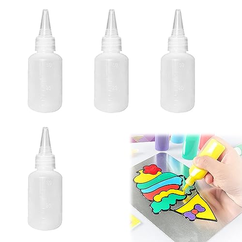 Aidi Small Squeeze Bottles, 4 PCS 50ml Tip Applicator Bottle Mini Sauce Bottles Plastic Squeeze Condiment Dispensing Bottles for DIY Crafts Art Painting Multi Purpose, Clear (AD-CX-50mlSLJYP01-CR04)