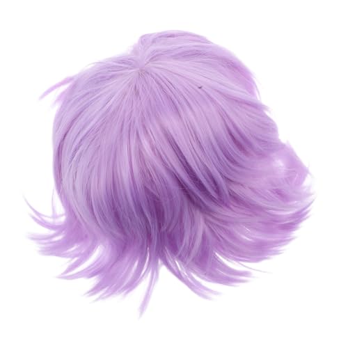 Uonlytech Peluca Cosplay Corta Púrpura Resistente al Calor Estilo Bob con Puntas hacia Arriba para Carnaval y Halloween Peluca Sintética para Mujeres y Hombres Fácil Cuidado y Reutilizable