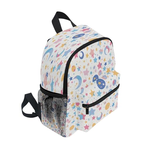 Confetti Cartoon Colorful Moons Dots Stars Kid Boys Backpack Bottle Pockets Girls Student Books Bag for Amusement Park M4