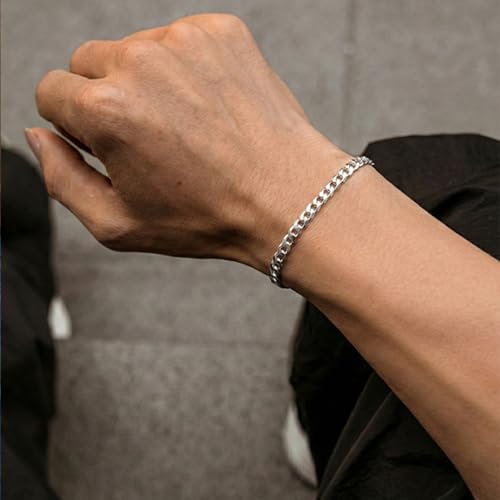 Image of TRUESILVER ACPL Solid 925 Sterling Silver Curb Chain Bracelet | Lightweight Italian Diamond-Cut 4.5MM & 6MM Cuban Link Curb Chain Bracelet for Men(6.5, 7, 7.5, 8, 8.5 & 9 Inches)