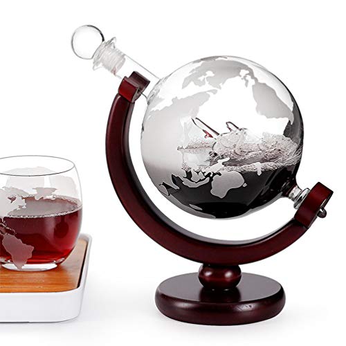 UPKOCH Mini-Wereld geëtst globe karaf whisky karaf met houder voor wodka jenever 850ml - Afbeelding 7