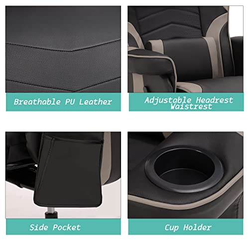Lvuyoyo Massage Video Gaming Recliner Chair - Ergonomic Computer Desk Chair -High Back Pu Leather Office Chair - Adjustable Swivel Reclining Chair With Lumbar Support, Cupholder, Headrest #TOP4