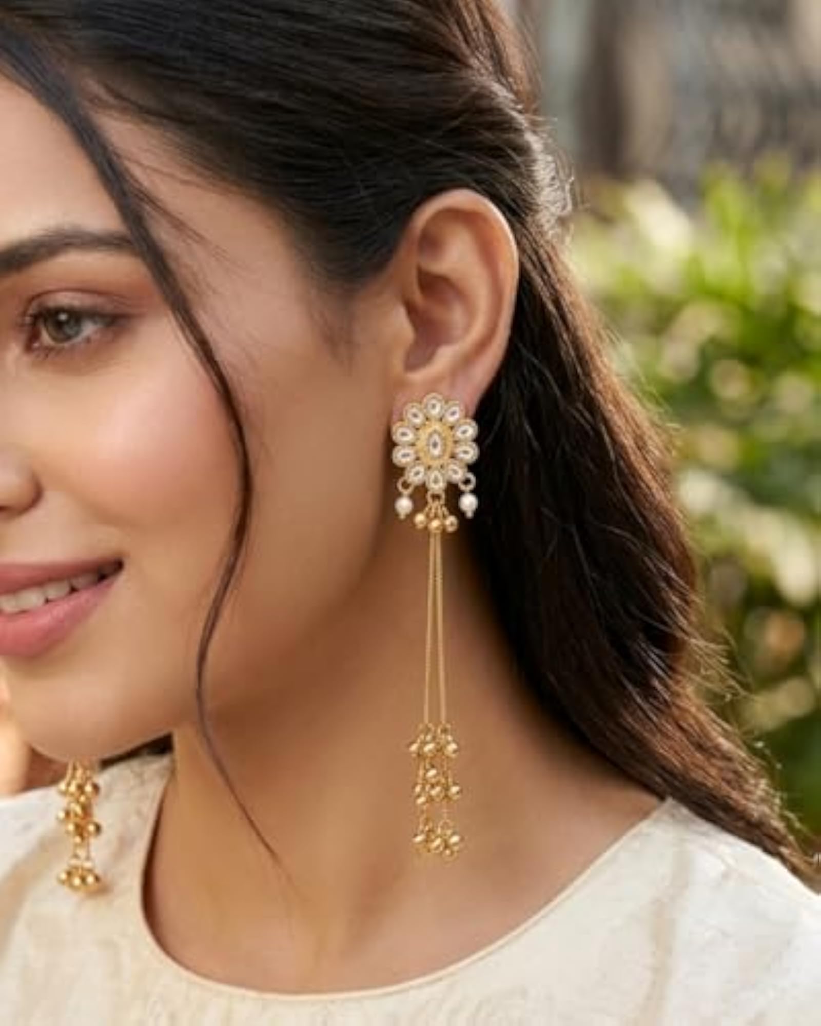 Kashmiri Gold Plated Long Tassel Drop Earrings
