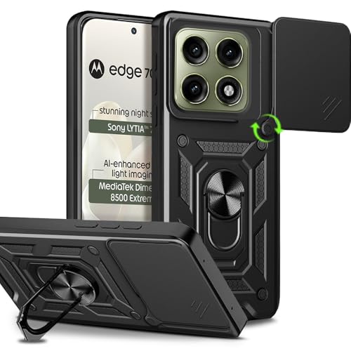 Image of AESTMO Tough Armor Moto Edge 70 Pro /Moto Edge 70 Pro Plus 5G Bumper Back Case Cover | Ring Holder & Sliding Camera Shield Cover | 360 Degree Protection Back Case Cover (Black)
