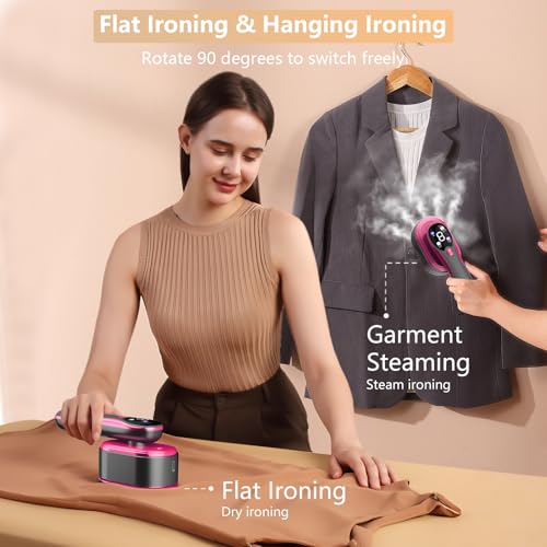 Image of Travel Steamer for Clothes, 1200W Portable Handheld Steamer for Clothes, Portable Steam with LCD Display, 10s Fast Heat-Up, 2-in-1 Powerful Wrinkle Remover for Home & Travel (Rose-bengal)