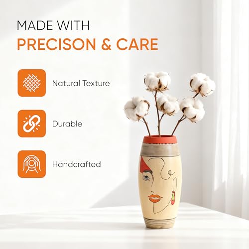 Image of Aakriti Art Creations Artistic Face Motif Terracotta Vase | Handmade Boho Decorative Vase with Matte Finish | Modern Multicolor Flower Vase for Living Room, Table Decor, Shelf Decor & Gifting
