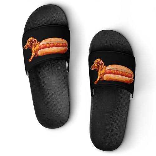 Cute Dachshund Hotdog Non Slip Slides Sandals for Women Men Quick Drying Shower Shoes for Bathroom Pool Beach