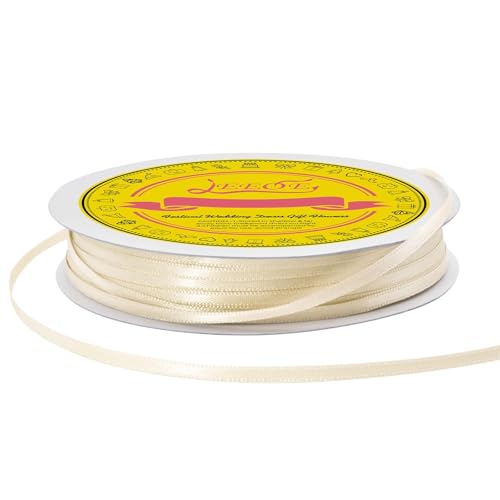 Image of Double Face Cream Satin Thin Ribbon 1 /8 inch X 100 Yards Polyester Cream Ribbon for Gift Wrapping Very Suitable for Weddings Party Hair Bow Invitation Decorations and More