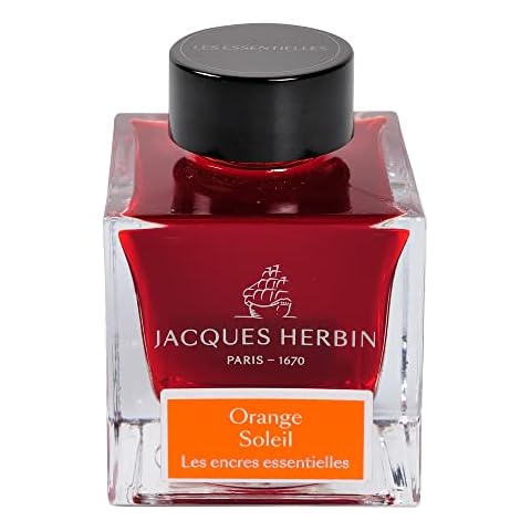 Jacques Herbin - Ref 13157JT - Ink for Fountain Pens & Rollerball Pens - Terre D'ombre / Umber - 50ml Bottle - Jacques Herbin Prestige Collection - Orange-Coloured Ink Cover