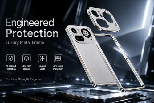 Image of Metal Frame Case for Nothing Phone (4a) Pro with Lens Cover | Aluminum Alloy Shockproof Bumper, Heat Dissipation Design, Anti-Drop Scratch Resistant Slim Gaming Cover - (Silver)