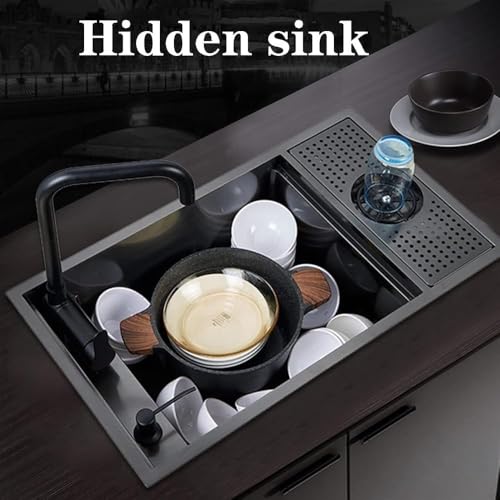 Fregadero rectangular negro de 21 pulgadas para mostrador de café y cócteles 3