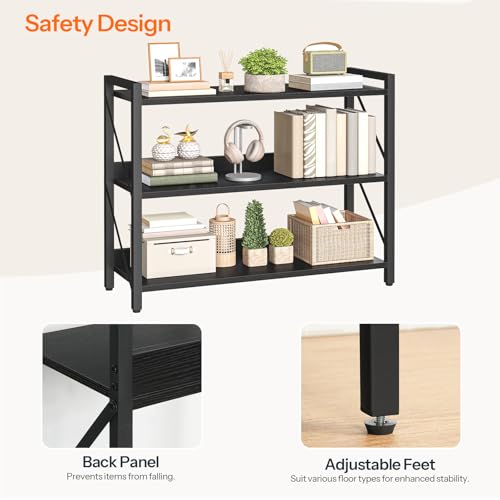 Image of HOOBRO Bookshelf, 3-Tier Industrial Bookcase, Book Shelf Storage Organizer, Bookshelf with Metal Frame for Living Room, Bedroom, Home Office, Kitchen, Black BB718SJ01