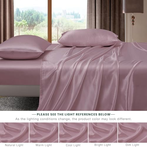 Image of Homestan Satin Bedsheet for King Size Bed with 2 Pillow Covers, Modern Bed Sheet for Romantic Nights(100x108 inches, Rose Gold)