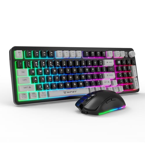 Image of NPET KM98 Triple Mode RGB Backlit Gaming Keyboard and Mouse Combo, 98 Key Quiet Mechanical Feel Keyboard, 7200 DPI Ergonomic Mouse, Spill-Resistant, for PC, Black (3 Mode KM)