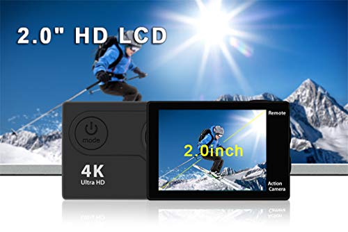 Image of Action Camera, 4K Ultra HD WiFi 2.4G Remote Control Sports Camera Waterproof Streaming Stabilisation Portable DV HDMI Output Underwater Cameras,Black