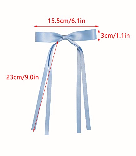4Pcs Hair Clips For Women Tassel Ribbon Bowknot Hair Clips With Long Tail, Women Hair Clip For Girl, Solid Hair Clips Long Hair Accessories Barrettes Claw Hair Clips With Bow (White Light Blue) #TOP4