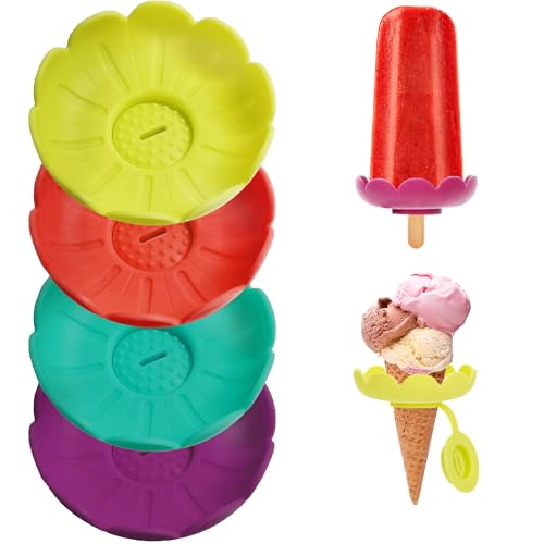 4 Stück Tropffrei Eis am Stiel-Halter für Kinder, Silikon Eishalterung Kinder Wiederverwendbarer Eis Halter, Bpa Frei Eis Tropfschutz für Jungen＆Mädchen (4 Stück)