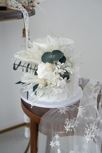 Adorno floral para torta de boda blanco y verde miniatura 3