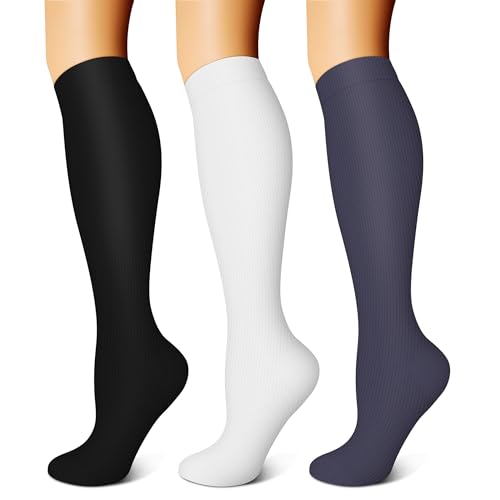 Image of FEYHAY Copper Compression Socks (3 Pairs) 15-20 mmHg Circulation is Best Athletic & Daily for Men & Women, Running, Climbing