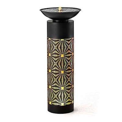 Glitzhome Metal Cutout Water Fountain with Pump, Adapter and LED Light, Modern Black Cutout Bird Bath Garden Outdoor Fountain and Waterfalls 36''H, Freestanding Fountains for Patio Backyard Decor