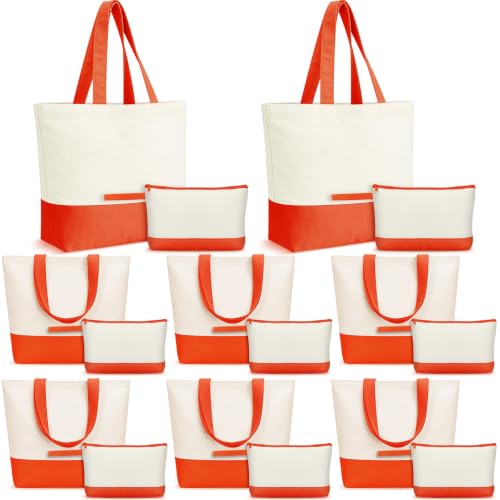Sanwuta 16 Pcs 18.5" Canvas Tote Bags Bulk with Makeup Bag, Orange