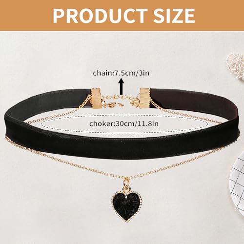 Choker Kette Damen,Geschichtet Verstellbare Halsband Damen Schmuck,Joker Collar Choker Schwarz Necklace 90er,Samt Herz Halskette Rot Women für Mädchen Gothic Karneval Party Cosplay Deko Geschenke (B)