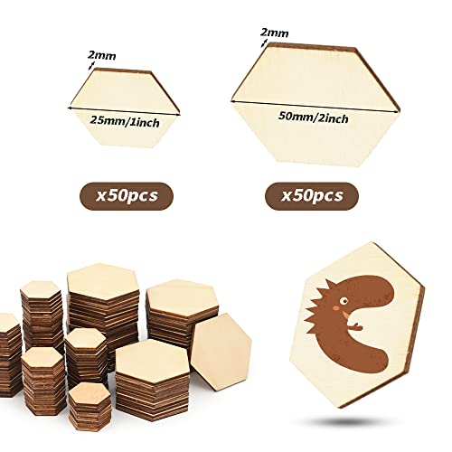 Luckforest Hexagon Blank Unfinished Wood Slices, 100Pcs Wooden Pieces 25Mm/1Inch And 50Mm/2Inch Hexagon Wood Shape Blank Diy Natural Wooden For Diy Arts Craft Home Decoration Early Childhood Education #TOP6