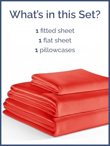 Image of Kids Twin Size Bed Sheet Set - 3 Piece Kids Loft Bed Sheets - Solid Red Themed Bedding - Soft, Cute and Cozy - Breathable and Machine Washable - Bedding for Boys, Girls, Teens & Toddlers - Oeko-Tex