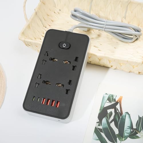 Image of Extension Board, Power Strip with 6 USB Ports and 3 Universal Socket, 2500W 10A Extension Cord, 3-Pin Surge Protector Power Strip for Home, Office, Computer, Mobile Charging (Black-Z66)