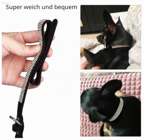 Hundehalsband Kleine Hunde, Halsband Welpe Mit Strass Perlen Glitzer Kristall Steine MäDchen Halsband Katze HüNdin Strasssteinen,Rosa S