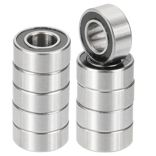 PATIKIL MR105-2RS Deep Groove Ball Bearing 5mm x 10mm x 4mm, 10 Pack Double Rubber Sealed Miniature Bearings for Electric Motor Industrial Machine, Black&Silver