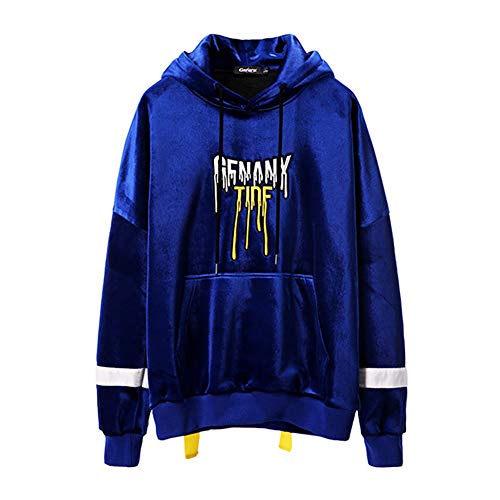 GCC Sudadera Bordada Azul Hombre Otoño Invierno Nuevo Campus Hip Hop Color Costura Plus Terciopelo Casual Sudadera con Capucha con Bolsillo De Canguro Blue-XL