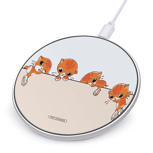 Funny Cats Cute Charger Pad 10W Max Round Charging Stand with USB Cable Compatible with Most Cell Phone (No AC Adapter)
