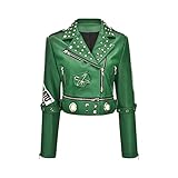 MSQYBOR Bedruckter sexy Graffiti-Klassiker mit langen Ärmeln für Damen Motorrad-Lederjacke Damen-Rock-Heavy-Metal-Jacke
