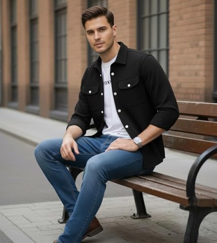 Image of DEELMO Men's Stylish Cotton Blend Casual Shirt || Full Sleeve Button-Down Shirt with Dual Flap Pockets || Comfortable Breathable Fabric || Perfect for Casual Office and Outing Wear