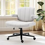 Vigosit Grey Criss Cross Office Chair with Wheels, Ergonomic Wide Seat Vanity & Dressing Table Chair, Adjustable Arms Swivel Rolling Desk Chair for Women, Comfortable Cross-Legged Support