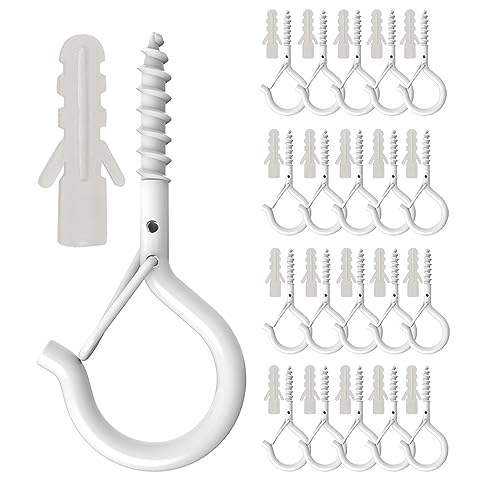 20 Pack Q Hanger Hooks with Safety Buckle, Rustproof Screw Hooks for Hanging String Lights, Bird...