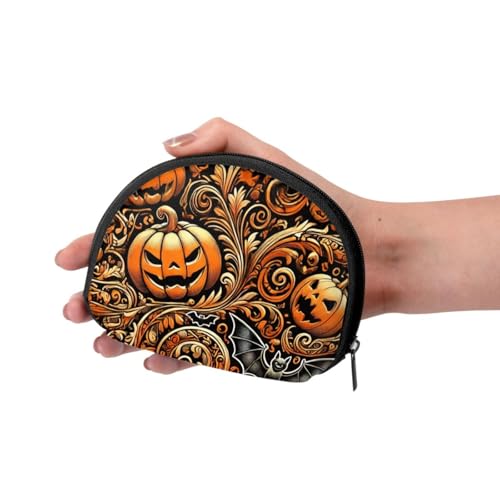 Portable Coin Purse Jack-Lanterns-Bats Mini Zippered Money Pouch Card Holder3