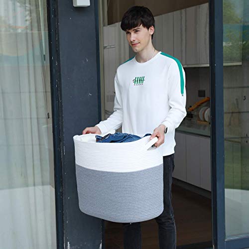 22”X14”X18” Rectangular Extra Large Storage Basket With Lid, Cotton Rope Storage Baskets, Laundry Hamper, Toy Bin, For Toys Blankets Storage In Living Room, Baby Nursery, Grey Basket With Lid #TOP6