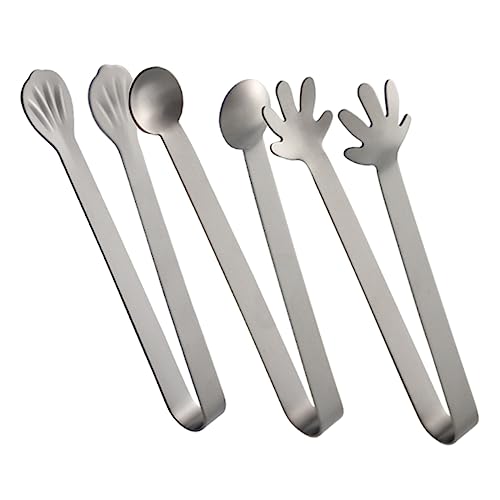 GRIRIW 3Pcs Stainless Steel Ice Tongs Dessert Serving Clips for Ice Cubes Cocktails Camping and Parties Food Tongs for Easy Handling