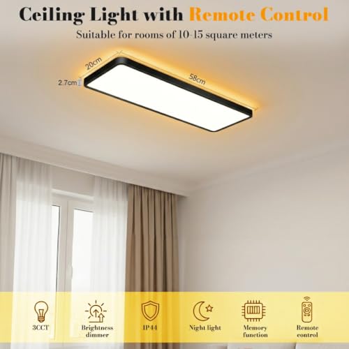 Image of ELEPHANTBOAT 48W LED Ceiling Lights with Remote, Chandelier Lights for Ceiling, 3000K-6500K Dimmable Flush Mounted Fancy Light, 58x22cm, Ceiling Lamp for Living Room, Hallway, Bathroom