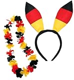 Goldschmidt Deutschland Accessoires Set | Bunny-Ohren und Hawaiikette Fanartikel EM WM | schwarz rot gold Fußball Accessoires