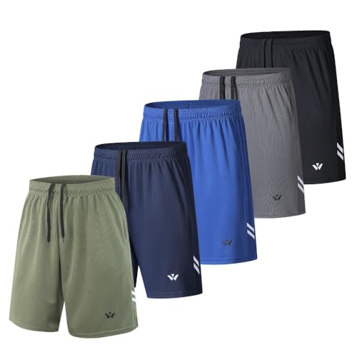 fovdtaa Pack de 5 pantalones cortos deportivos para hombre, pantalones cortos atléticos con bolsillos y cintura elástica, pantalones cortos de secado rápido para hombre, pantalones para correr, XXL
