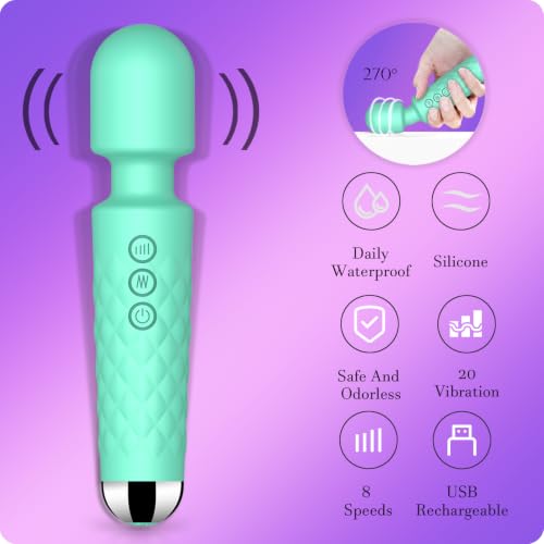 Image of SANJIANKE Vibrator Wand Sex Toys,Clit Stimulator Vibrators,Vibrator for Woman,Wand Massager Sex Toy,20 Patterns,8 Speeds of Pleasure,Quiet Adult Sex Toys,Waterproof, for Women Gifts (Green)