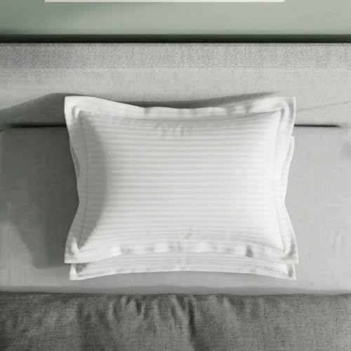 Image of Home Sizzler 210TC Satin Stripe Microfibre King Size Pillow Covers (18 X 27 Inches) - Cream, Set of 2