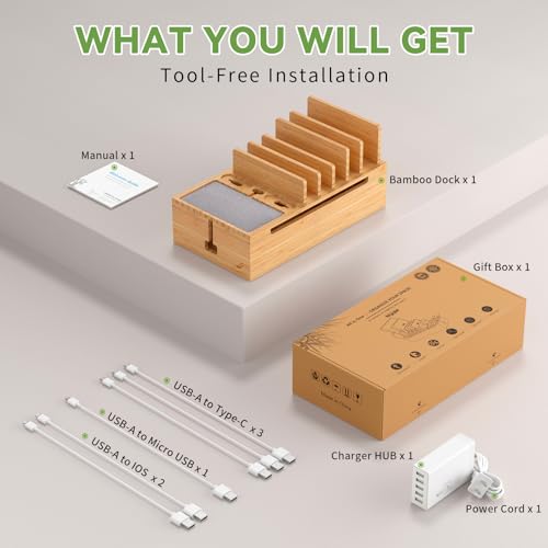 Pezin & Hulin Bamboo 5-Device Charging Station with Cable Organizer — view 2