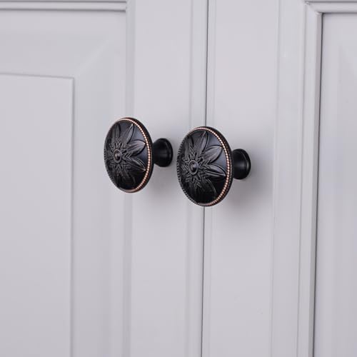 Image of 10 Pack Oil Rubbed Bronze Cabinet Knobs,1.4 inch Round Bronze Kitchen Cabinet Knobs Handles for Cabinets and Drawers, Drawer Knobs Dresser Knobs Oil Rubbed Bronze,Solid Zinc Alloy
