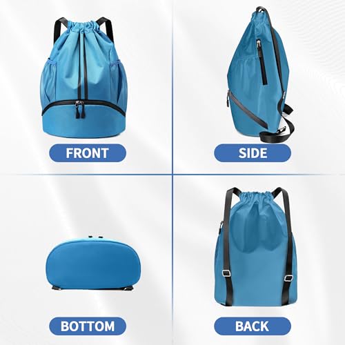 Image of JELUTAR Drawstring Backpack Gym Bag with Shoes Compartment, Sky Blue